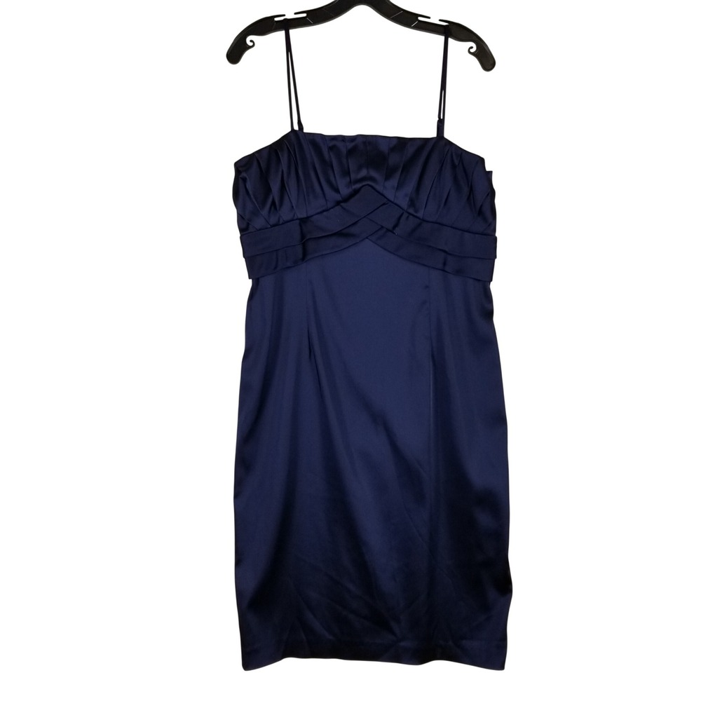 Calvin Klein Womens Navy Blue Satin Pleated Cocktail Dress Sheath Size 12 NEW